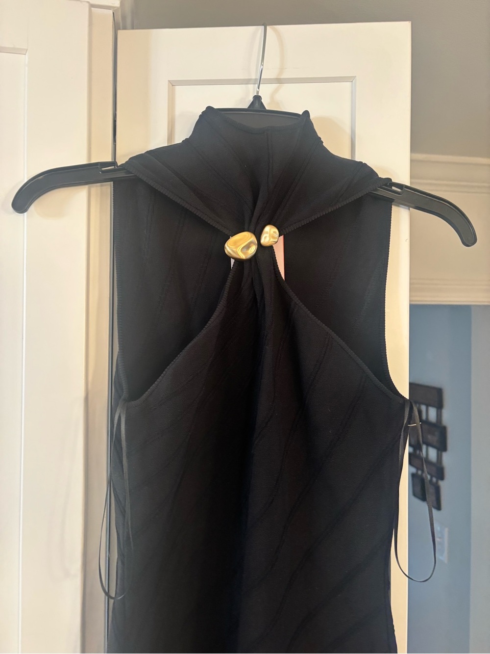 new Cult Gaia Jessica knit curved line high neck gold emblem midi dress in black - Picture 6 of 10